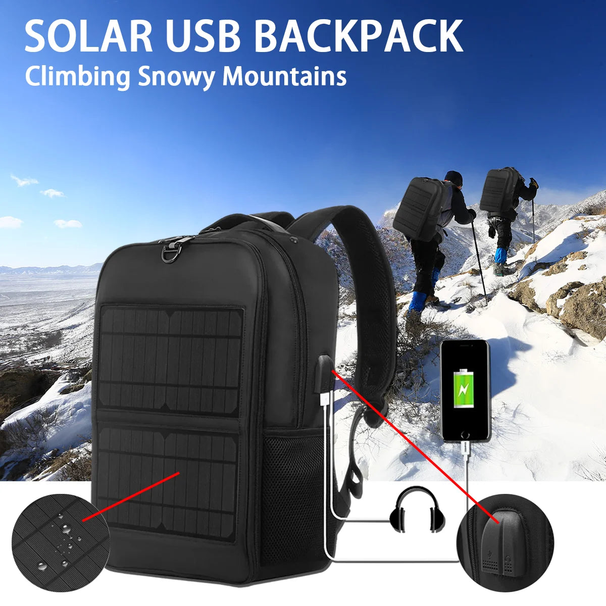 USB Solar Waterproof Backpack 12/20W