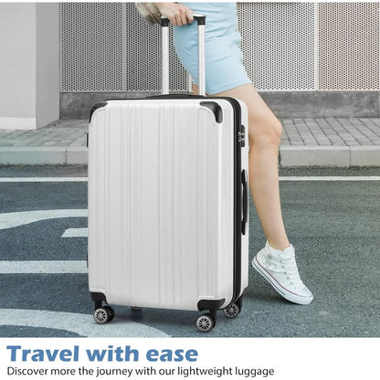 Luggage Expandable 5 Piece Sets PC+ABS Spinner Suitcase 20 inch 24 inch 28 inch (white grid new)